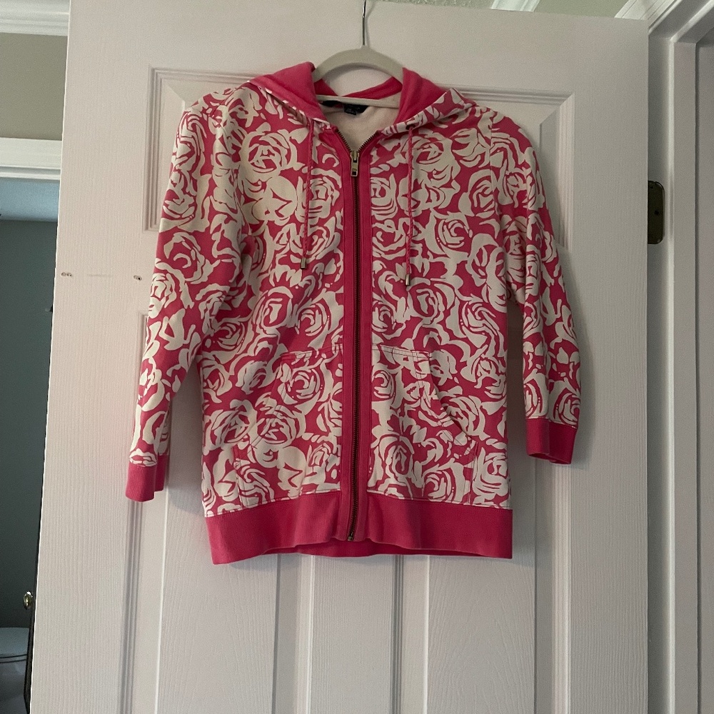 Tommy Hilfiger small zip pink and white rose jacket